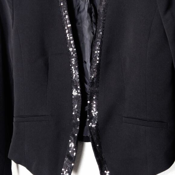 XXI Women’s Blazer Y2K Partycore Night Out Black Sequin Trim Cropped Jacket Sz S - Picture 4 of 12